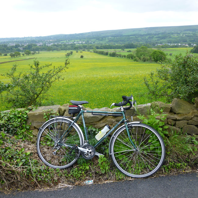 My Bicycle and some fields looking towards Burley-in-Wharfdale